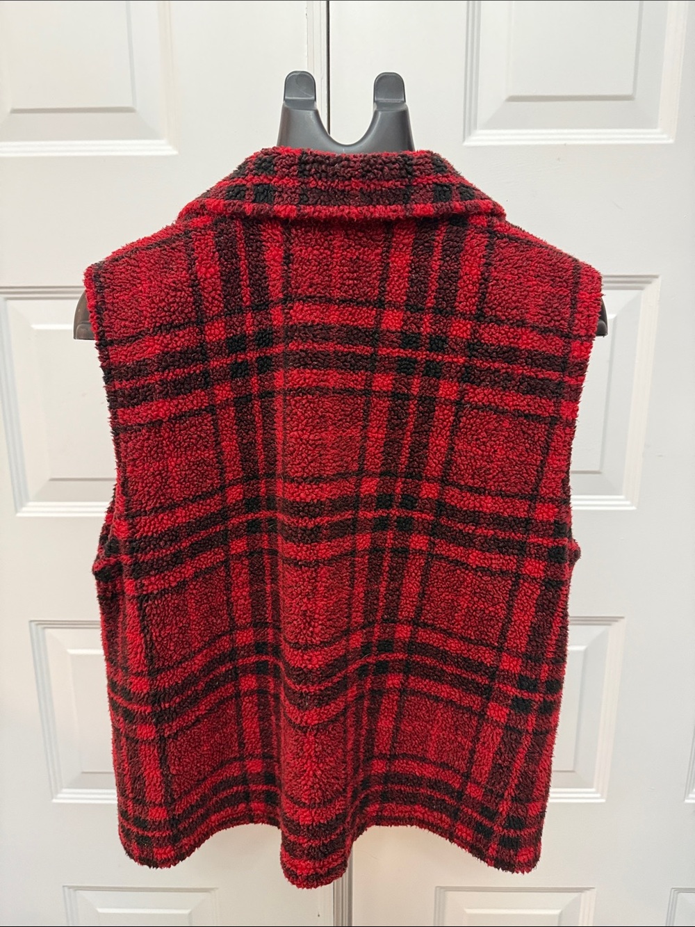 Talbots Red and Black Plaid Sherpa Vest - Picture 2 of 4